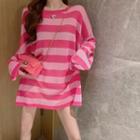 Striped Loose-fit Light T-shirt Rose Pink - One Size