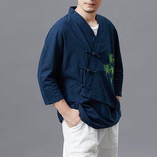3/4-sleeve Bamboo Embroidered Frog-button Top