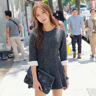 Contrast-cuff A-line Dress