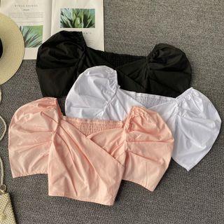 Plain Puff Sleeve Crop Blouse