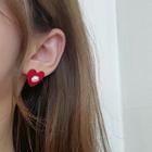 Heart & Flower Earring 1 Pair - S925 Silver Needle - Earring - Love Heart - Red - One Size