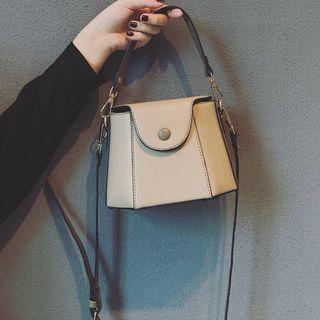 Flap Faux Leather Bucket Bag