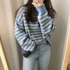 Semi Turtle-neck Pinstripe Sweater