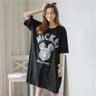 Mickey Mouse Print Tie-back T-shirt Dress