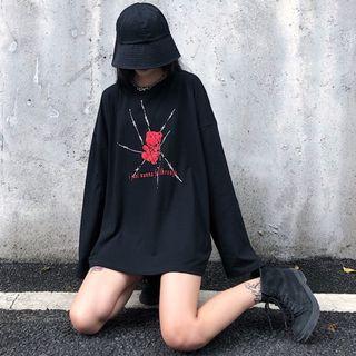Bear Print Long-sleeve T-shirt Black - One Size