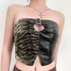 Faux-leather Cutout Tiger Print Tube Top