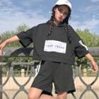 Set: Printed 3/4 Sleeve Hoodie + Shorts