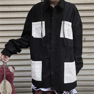 Stitched Color Block Long-sleeve Shirt