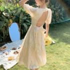 Puff-sleeve Open Back A-line Dress