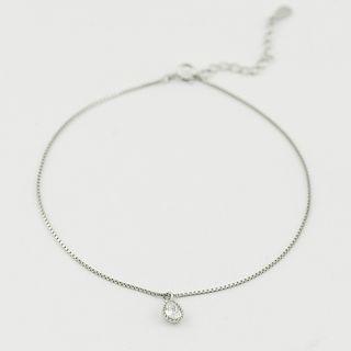925 Sterling Silver Rhinestone Anklet 800 Silver - Silver - One Size