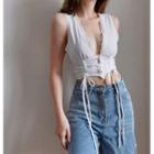 V-neck Plain Lace Drawstring Tank Top