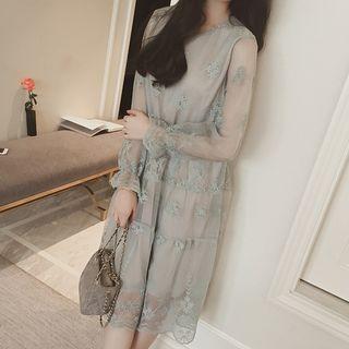 Lace Long Sleeve Tiered Dress
