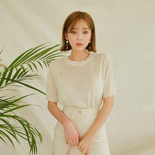 Crewneck Short-sleeve Sheer Knit Top