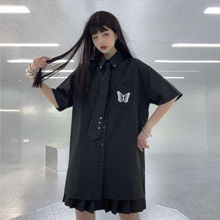 Short Sleeve Butterfly Embroidered Shirt