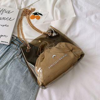 Set : Clear Crossbody Bucket Bag + Pouch