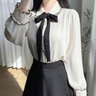 Piped Frill-edge Blouse With Sash