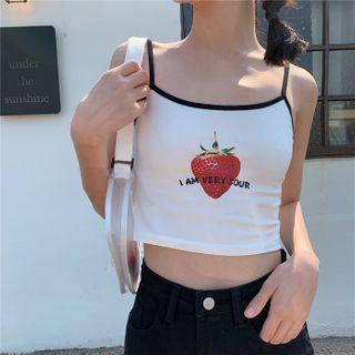 Spaghetti Strap Printed Top White - One Size