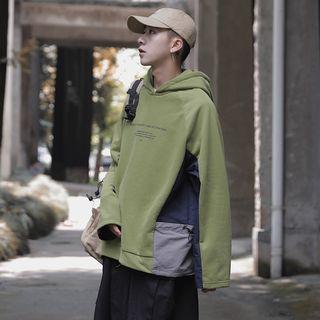 Raglan Sleeve Panel Lettering Hooded Sweatshirt