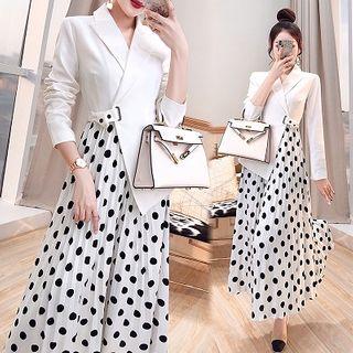 Asymmetric Dotted Panel Midi Blazer Dress