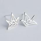 925 Sterling Silver Metallic Origami Crane Earrings
