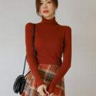 Turtle-neck Rib-knit Top In 10 Colors