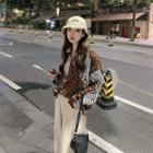 Leopard Pattern Color Block Shirt