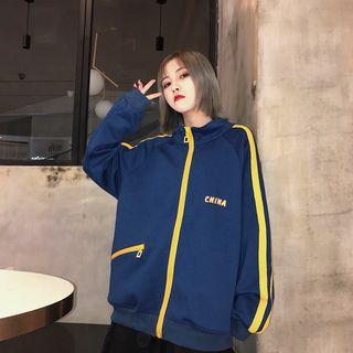 Lettering Zip Jacket Navy Blue - One Size