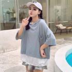 Mock Two Piece Elbow-sleeve Hoodie