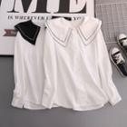 Long Sleeve Contrast Trim Sailor Collar Blouse