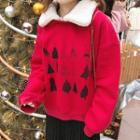 Christmas Tree Print Pullover Watermelon Red - One Size