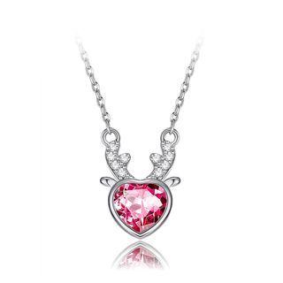 925 Sterling Silver Fashion Elegant Deer Necklace With Red Cubic Zircon Silver - One Size