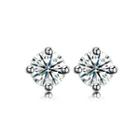 925 Sterling Silver Simple Fashion Round Cubic Zirconia Stud Earrings Silver - One Size