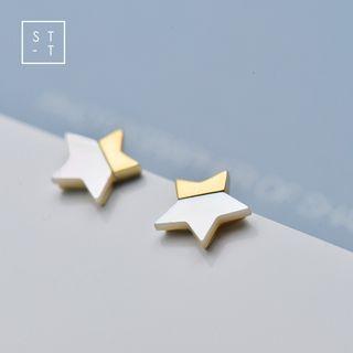 925 Sterling Silver Color Panel Star Stud Earring Silver - One Size