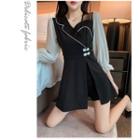 3/4-sleeeve Frog Buttoned Mini Dress