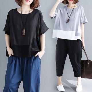 Color Block T Shirt Black - L