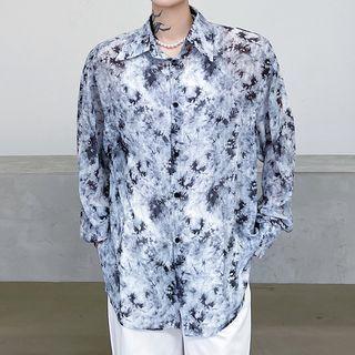 Long Sleeve Print Sheer Shirt