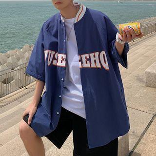 Lettering Print Elbow Sleeve Oversized Jacket