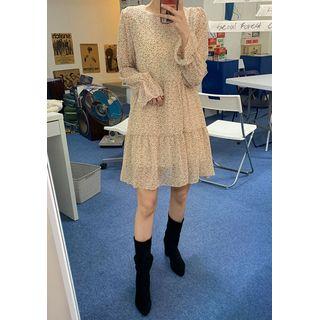 Flounced Floral Chiffon Dress