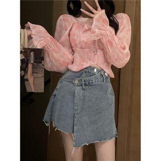 Flared-cuff Tie-dyed Blouse