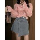 Flared-cuff Tie-dyed Blouse