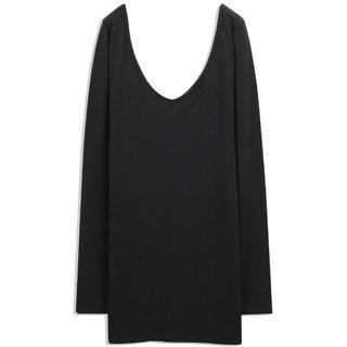 Plain V-neck Long-sleeve Top