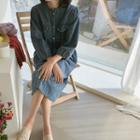 Balloon-sleeve Flap Long Denim Dress