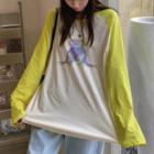 Raglan-sleeve Cartoon Print T-shirt