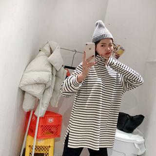 Turtleneck Striped Cotton Pullover