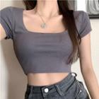Scoop-neck Short-sleeve Crop Top