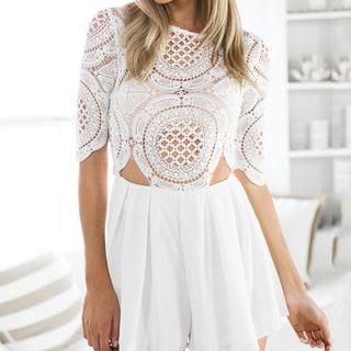Tie-waist Cutout Lace Playsuit
