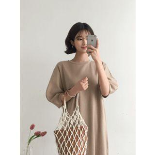 Puff-sleeve Midi T-shirt Dress