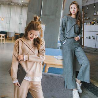 Set: Mock Two-piece Pullover + Wide Leg Pants