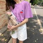 Cherry Embroidered Loose-fit Short-sleeve T-shirt