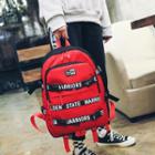 Color Block Lettering Belted Canvas Backpack